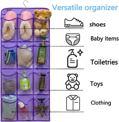 Closet 24 Dual Sided Hanging Shoe Organizer for with Rotating Hanger Hanging Shoe Rack Holder with Large Pockets