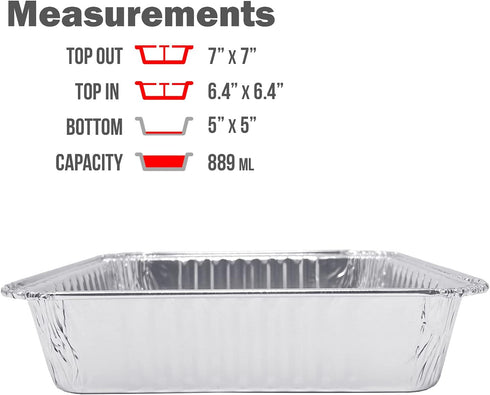 Fig & Leaf (20 Pack) 7” x 7” Square Baking Cake Pans, Disposable Aluminum Foil Tins for Roasting Cooking