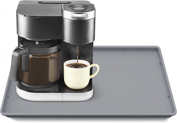Silicone Coffee Maker Mat with Lip, 19.7'' x 15'' Heavy Duty Tray for Countertops, Espresso Accessory for Automatic