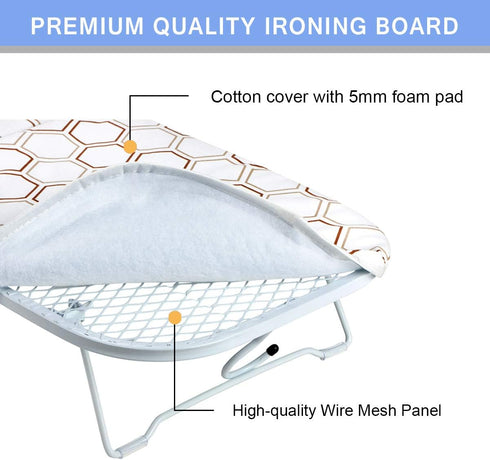 Small Tabletop Ironing Board 30" L x 12" W, Heavy Duty with Mesh Metal Base & 100% Cotton Cover, Portable Folding Mini