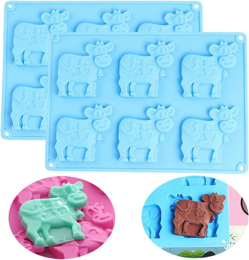 2 Pack Cow Chocolate Molds - Dairy Cattle Cake Pan Silicone Candy Fondant Baking Mold in Random Color