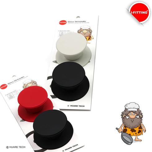 Universal Replacement Knob for Pot Pan Lids, Silicone Heat Resistant Cover, BPA Free, Dishwasher Safe, 2Pack Black & Red