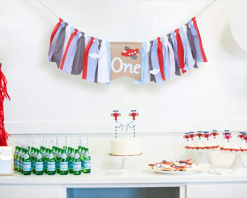 Baci 1st Airplane Highchair Banner for Birthday - First Birthday Decor, Photo Booth Props, Best Party Supplies