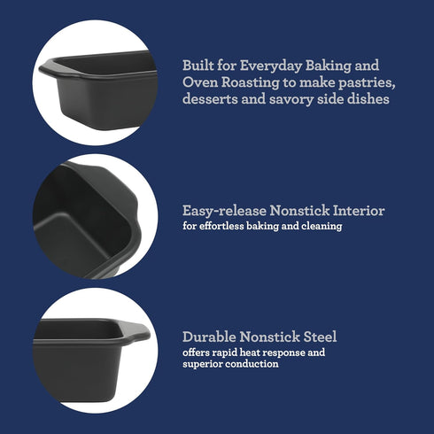 9 5 Inch Oster Teston x Loaf Pan, Nonstick Carbon Steel Bread Baking Pan, Matte Black, PFAS-Free, Oven-Safe, Easy