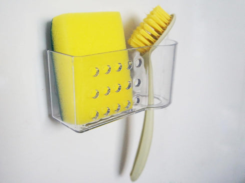 AMUONTY Sponge Holder for Kitchen Sink, Plastic Suction Organizer for Brush and Sponge (5.7" x 2.4" x 3.1")