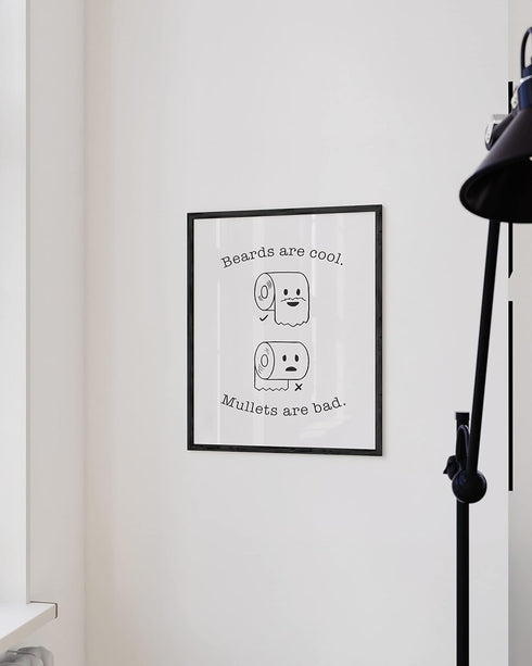 HAUS AND HUES Funny Bathroom Decor & Prints, Bathroom Humor Wall Decor, 12" x 16" UNFRAMED (Beard/Mullet)