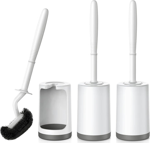 HAMITOR Toilet Bowl Brush Holder Set: Curved Design with Holder for Deep