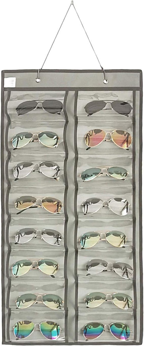 Dual-sided Hanging Sunglasses Organizer - Dust-Proof Glasses Storage Wall Pocket with 32 Slots