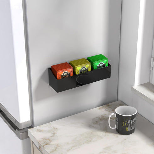 NiHome Magnetic Three-Compartment Acrylic Tea Bag Organizer, Versatile Storage Solution for Tea Bags and Small Items, Durable Sleek Design with Compact Size 9.45"L x 2.76"W x 1.97"/2.76"H (Black) by NiHome