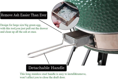 Upgrade Slid Out Ash Drawer for Big Green Egg Accessories Ash Clean Tool, Green Egg Replacement Parts, Stainless