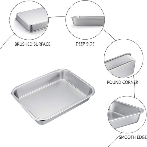 TeamFar Lasagna Pan, 10.6 x 8.3 x 1.7inch Stainless Steel Baking Dish, Compact for Toaster Oven