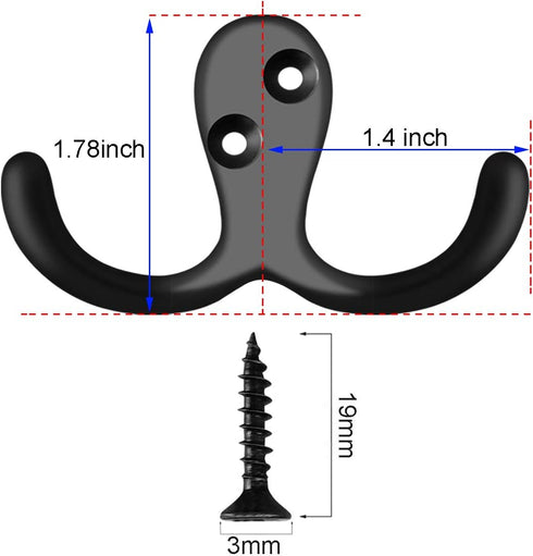 IBosins 10 Pack Heavy Duty Double Prong Coat Hooks, Wall Mounted with 20 Screws, Utility Hooks for Coat, Scarf, Bag,