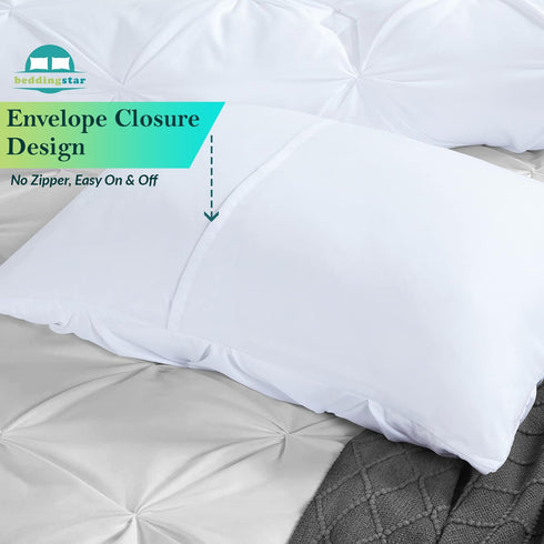 King Pillow Shams Set of 2, Pinch Pleated White Pillow Shams, 20x36, 100% Egyptian Cotton