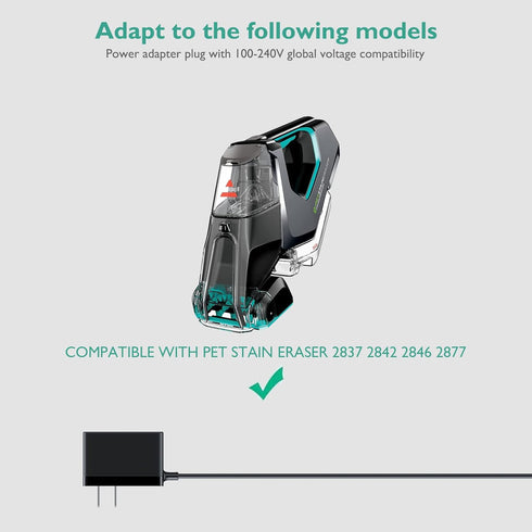 Charger for Bissell Pet Stain Eraser 2837, 2842, 2846, 2877, Replacement AC Adapter for Cordless Vacuum