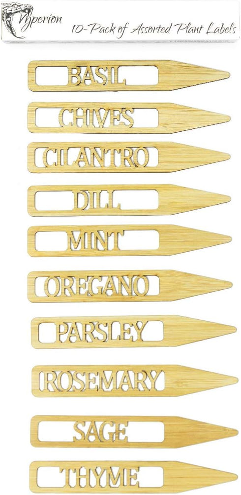 Vyperion 6" 1" Bamboo Plant Labels | Laser Cut x Weatherproof Plant Markers, Outdoor Plant Markers, Herb Garden Signs