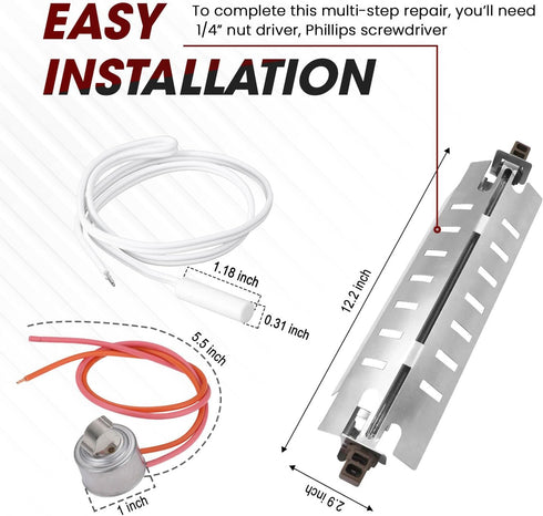 Seentech WR51X10055 Defrost Heater, WR55X10025 Temperature Sensor, WR50X10068 Thermostat for GE & Hotpoint Refrigerators