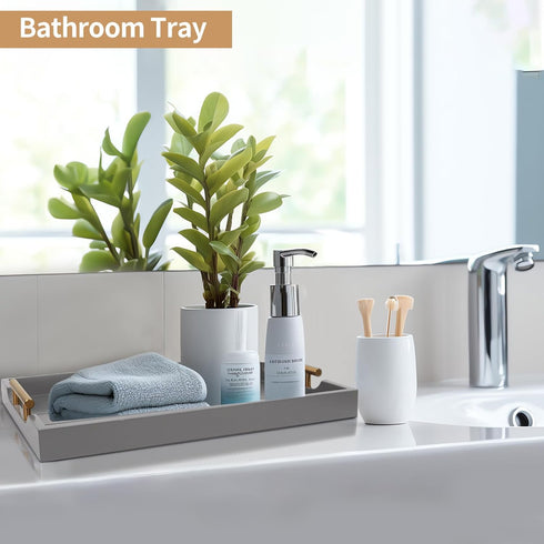 2 Sets 4 SXNOWS Wooden Serving Tray with of Handles,Large Ottoman Tray for Living Room, Rectangular Wood Tray