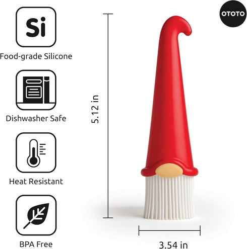 OTOTO Gnomeo Pastry Brush - Silicone Basting Brush for Cooking, Spread Oil Butter Sauce for BBQ Grill Baking, Gnomes