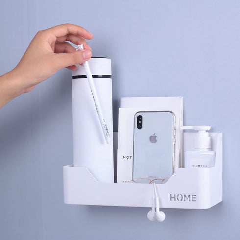 Bedside Shelf, Small Plastic Wall Mounted Adhesive Storage Caddy for Cell Phone, Glasses, Remote Control, Earphone