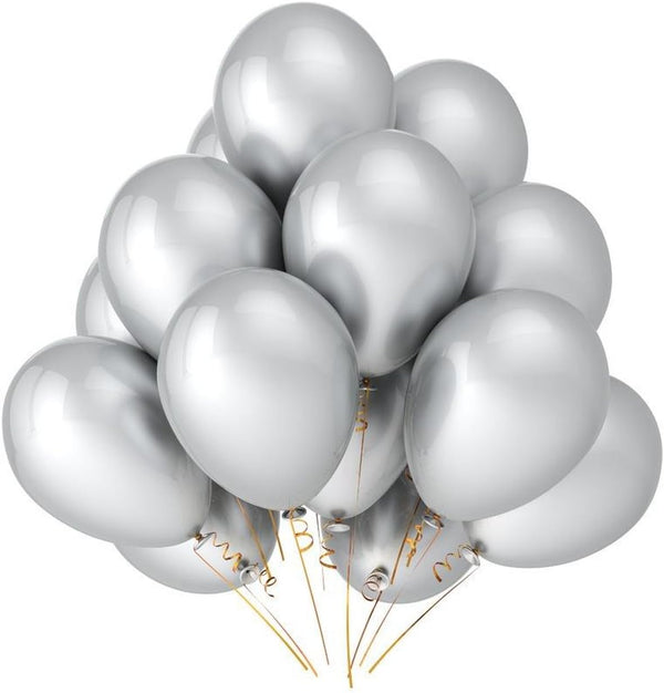 PMLAND 100 Pieces Silver Latex Balloons - 12 Inches for Party Birthday Wedding Engagement Holiday Decorations
