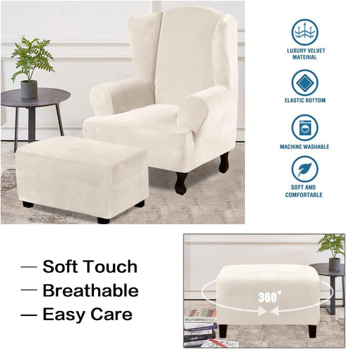 1 H.VERSAILTEX Ottoman Covers Slipcover Rectangle Real Velvet Plush Piece Form Fit Stretch Folding Storage Covers