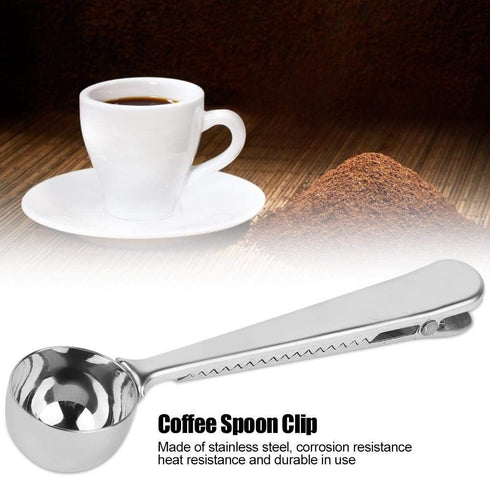 2 in 1 Coffee Tea Spoon Stainless Steel Measuring Spoon with Bag Sealing Clip for Kitchen