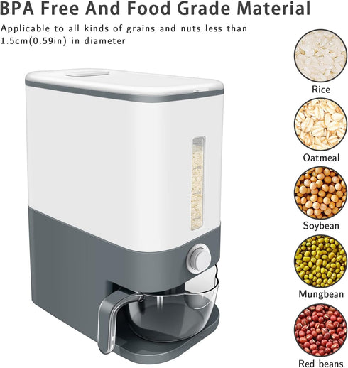 22-25 Lbs Lenwi Rice Dispenser, Large Cereal Dry Food Storage Containers with Measuring Cup,BPA-Free Household