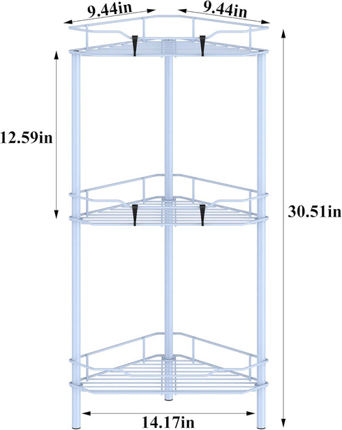 HuggieGems 3-Tier Blue Corner Shower Caddy with Hooks - Bathroom Organizer