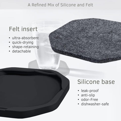 Set 4 UMIRRO Black Coasters for Drinks for Tabletop Protection with Super Absorbent Felt Pad, Cool Cup mats for Wooden