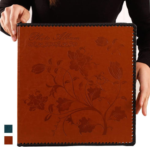 Photo Album Self Adhesive - Huge Magnetic Self-Stick Page Picture Album with Leather Vintage Inspired Cover, Brown 40