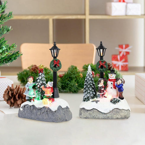 Christmas Town Village Decorations, Battery Operated Resin Scene Village Houses with LED Light