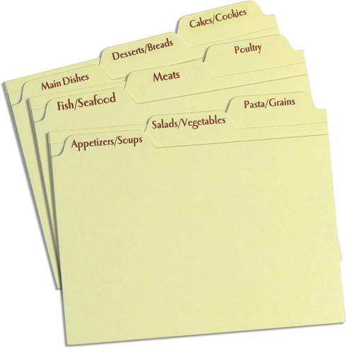 Meadowsweet Kitchens Recipe Card Box Tab Divider Set: Set of 9 Tab Dividers for 4x6 Recipe Cards