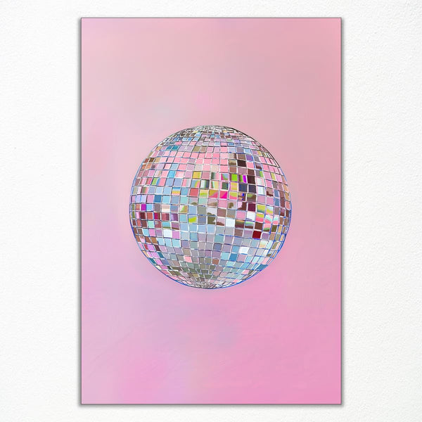 xbsifyiooa Silver Disco Ball Canvas Wall Art, Bright Pastel Pink Girly Poster, Trendy