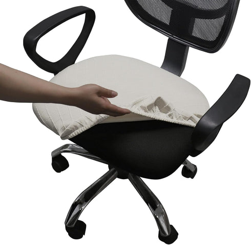 Stretch Jacquard Office Chair Cover, Removable Washable Desk Chair Cover Rotating Chair Seat Slipcover, Creamy-White