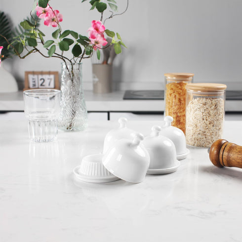 jinsongdafa Countertop, Set 4, 3.5 inch Butter Dish with Lid, Suitable for of Ceramic Butter Tray with Handle Lid