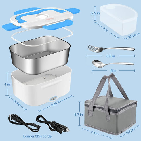 FVW Electric Lunch Box Food Warmer 2 in 1, Portable Heater for Car and Home, Leak Proof, 1.5 L Removable Stainless