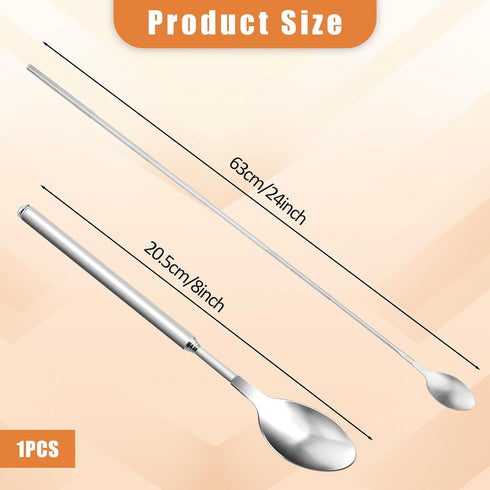 Telescopic Spoon Retractable Spoon Extending Spoon 20~63cm/ 8~24.8inch Long, Stainless Steel Telescopic Spoon Extendable Cooking Spoons Extra Long Metal Spoon for Barbecue Camping Tableware Supplies