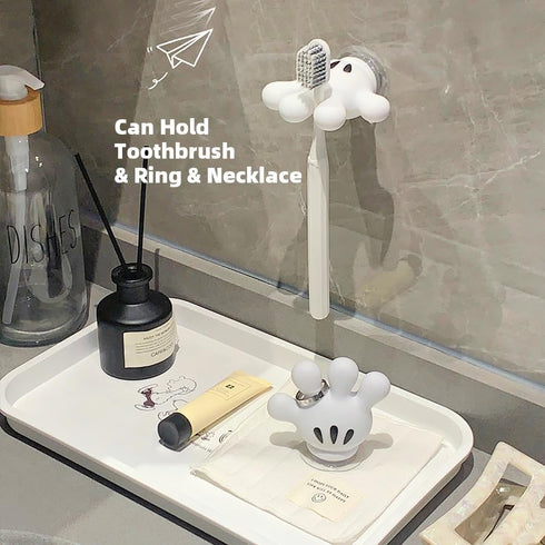 2PCS Cute Hanging Toothbrush Holder, Wall Hanging Utility Suction Hooks with Sticky Pads for Bathroom Decor