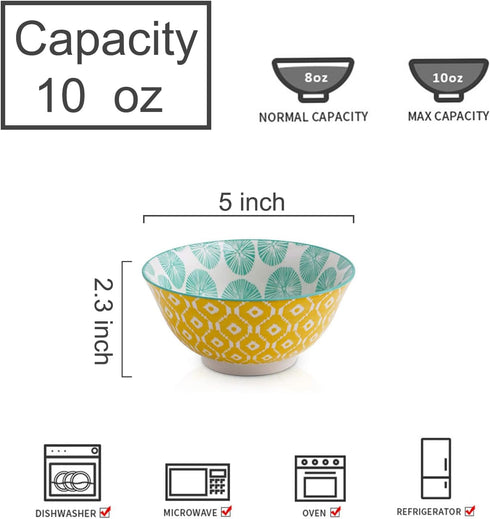 Set 6, Selamica Porcelain Ice Cream Bowls of Small Bowls, Ceramic bowls for Dessert, Ice Cream, Variety of Colors