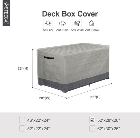 52L 28W 26H inch Patio Deck Box Cover Waterproof Outdoor Rectangular Storage Bench Cover x x