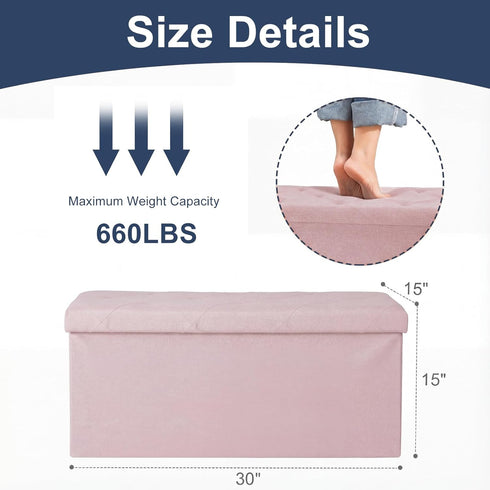 30in 660lbs, DUMOS Storage Ottoman Bench, Storage Bench Foot Rest Stool with Padded Seat, Bedroom Bench with for Living