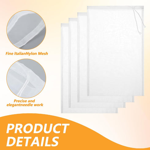 QfwdfcTrenz 4 Pack 12 8 Inch 200 Nut Milk Bag x Nut Bag Strainer Reusable Nylon Cloth Bags for Straining Mesh Fine Mesh