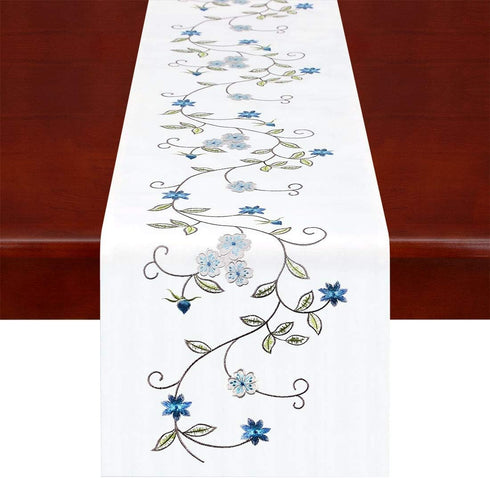 Simhomsen Double Thickness Rustic Embroidered Floral Table Runners, 14 × 53 Inch