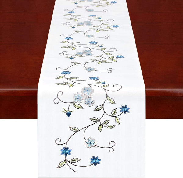 Simhomsen Double Thickness Rustic Embroidered Floral Table Runners, 14 × 53 Inch
