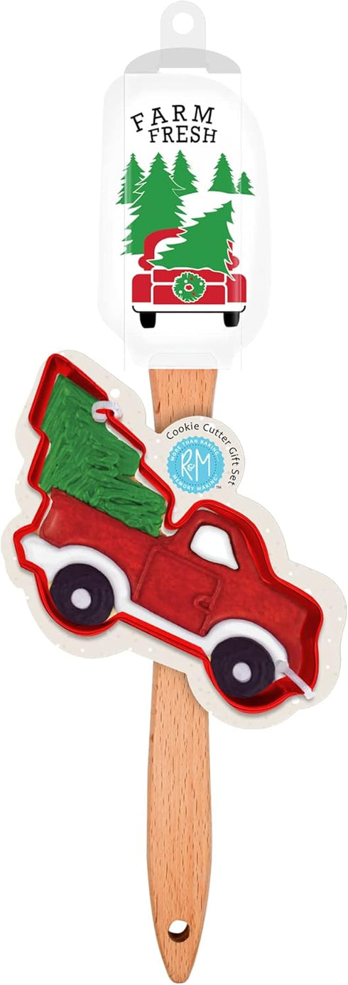 Farm Fresh Cookie Cutter and Spatula Gift Set, R&M, Includes Red Christmas Tree Truck Cookie Cutter