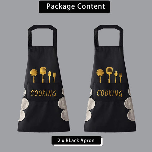 DILLMAN Women Kitchen Apron with Hand Wipe Pockets,Big Pocket,Hand-wiping, Waterproof for Cooking Baking