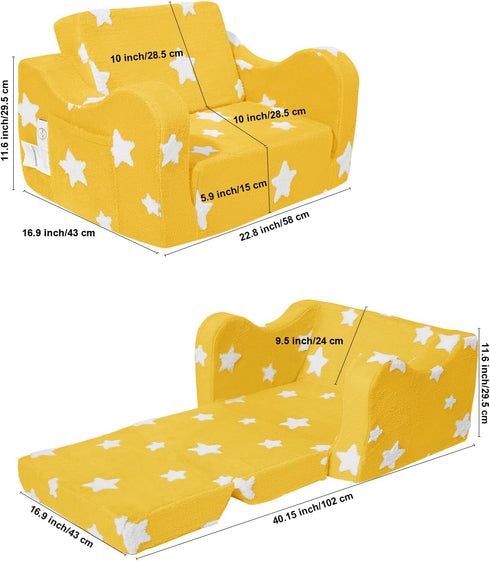 2-in-1 KokoSelene Toddler Couch, Kids Couch for Toddler Fold Out, Convertible Kid Sofa to Lounger Bed for Girls