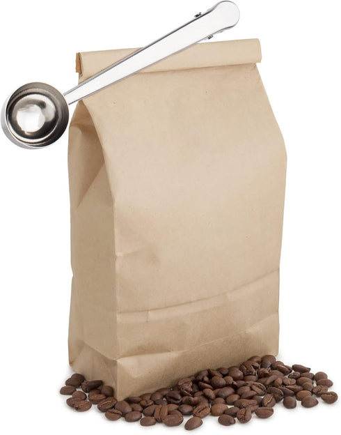 10 PCS Scoop with Clip, 2-in-1 Stainless Steel Coffee Scoop and Bag Clip for Measuring Coffee, Tea