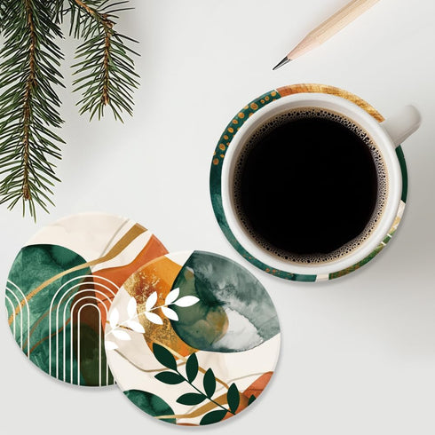 Set 9 3.9" ANATTASOUL Coasters of Abstract Art Plants Pattern Colorful Wooden Coasters Bulk Round Housewarming Gift