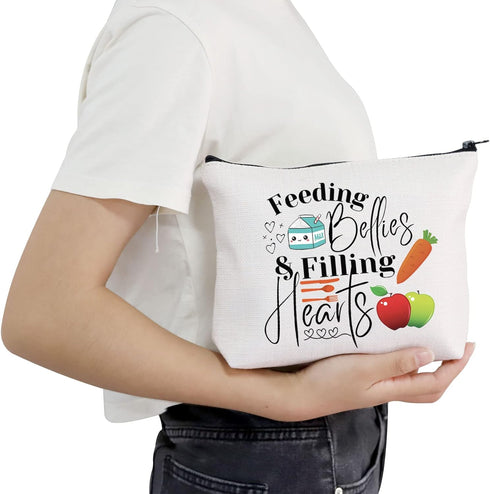 POFULL Gift for Cafeteria Worker - Feeding Bellies Filling Hearts Cosmetic Bag, Lunch Lady Gift (Feeding Bellies bag)